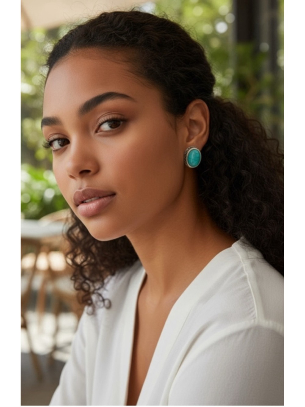 Sonoma Life + Style Turquoise Silver Oval Stud Earrings One Size